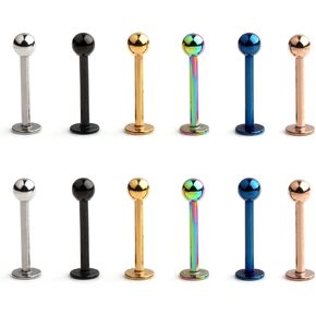 Ruifan 12PCS Assorted Colors Stainless Steel 3mm Ball Labret Monroe Lip Ring/Tragus/Helix Earring Stud Barbell Body Piercing Jewelry 16G 8mm