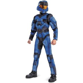 Halo Spartan Costume, Official Halo Blue Full Spartan Armor Muscle Jumpsuit and Mask