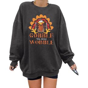 سويت شيرت FASHGL لعيد الشكر للسيدات قميص Gobble Til You Wobble قميص جرافيك تركي مضحك قميص كاجوال بأكمام طويلة بلوفر علوي