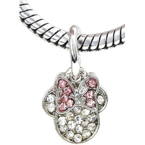 Dangle Crystal Mouse with Pink Bow Charm Bead for Charms Bracelets