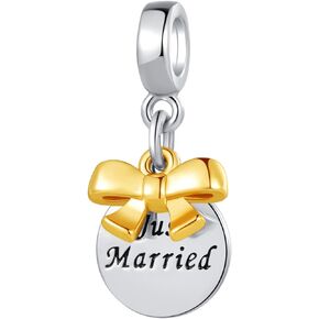 SBI Jewelry Just Married Wedding Charm متوافق مع Pandora Charm سوار العروس والعريس والزوجين الحب إلى الأبد هدية مباركة للنساء والأصدقاء والأسرة والبنات والذكرى السنوية وأعياد الميلاد