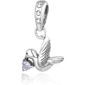 Adabele 1pc Authentic Sterling Silver Hypoallergenic Dangle Cubic Zirconia CZ Diamond Freedom Lover Bird Birthstone Charm Fit Pandora All Other Bracelet Necklace Personalized Jewelry Women Gift