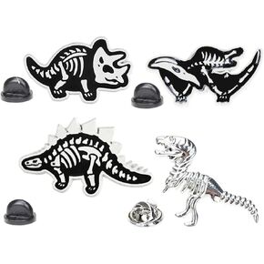 4PCS Cute Cartoon Dinosaur Brooch Pins Enamel Animal Brooches Statement Creative Lovely Skeleton Dinosaur Lapel Badge Pins for Women Girls Boy Men Backpack Clothes Hat DIY Crafts Jewelry