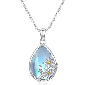 WTENIY Moonstone زهرة قلادة 925 فضة Moonstone زهرة قلادة القلائد زهرة مجوهرات للنساء فتاة زهرة هدايا لمحبي الزهور in Kuwait