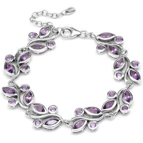Silvershake 7.36ct. Natural Amethyst White Gold Plated 925 Sterling Silver Leaf 6.75 to 8.25 Inch Adjustable Bracelet