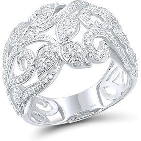 Santuzza 925 Sterling Silver Leaf Vine Pattern Ring White Cubic Zirconia Plant Ring for Women