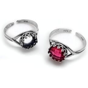 Sterling Silver Adjustable Round Bezel Ring - 8mm Elegant Gemstone Setting, 2 Pcs