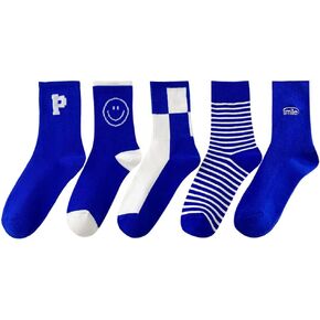 SOXURY 5 Pairs Cotton Aesthetic Novelty Funny Crew Socks for Women Teens Girls Casual Collection Dress Black White