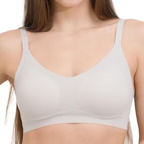 Coobie Women's V-Neck Spaghetti Strap Wireless Bra, Seamless Everyday Bra with Adjustable Straps