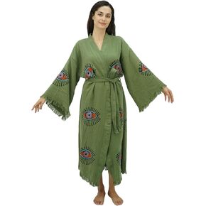 Handmade Evil Eye Boho Festival Kimono Boho Beachwear Beachwear Cover Up Ethnic Kimono Cardigan Bathrobe Morning Robe
