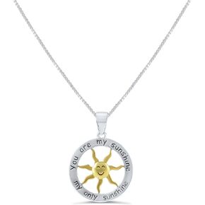 SILVERCLOSEOUT Rhodium Plated Sterling Silver Two Tone Girls You are my Sunshine my Only Sunshine Charm Necklace