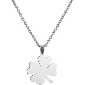 Stainless Steel Four-Leaf Clover Pendant Necklace Plant Leaf Lucky Necklace for Women Girls