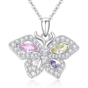 Butterfly Necklace 925 Sterling Silver Cubic Zircon Butterfly Pendant Necklaces for Women Butterfly Jewellery Gifts for Girls