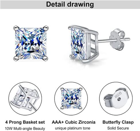 SUPRAONE 18K Gold Plated 925 Sterling Silver Round Cut AAA+ Cubic Zirconia Stud Earrings Set for Girls Women Kids Men in Kuwait