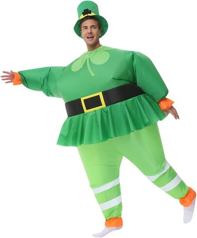 زي تنورة أيرلندية من جوروسايكا، زي تنكري مضحك للحفلات التنكرية للبالغين، زي سانت باتريك ليوم الضربة الجني مع قبعة أيرلندية، زي قابل للنفخ، عطلة منفوخة للنساء in Kuwait