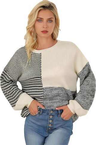 2024 سترات نسائية خفيفة الوزن ذات كتلة ألوان مختلط نمط منسدل الكتف بلوفر طويل الأكمام فانوس in Kuwait