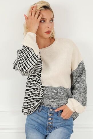 2024 سترات نسائية خفيفة الوزن ذات كتلة ألوان مختلط نمط منسدل الكتف بلوفر طويل الأكمام فانوس in Kuwait