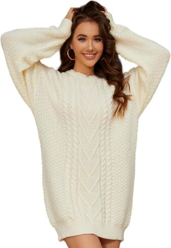 2023 Sweater Dress Elegant Long Chunky Sweater Cable Knit Sweater Women in Saudi Arabia
