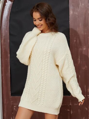 2023 Sweater Dress Elegant Long Chunky Sweater Cable Knit Sweater Women in Saudi Arabia
