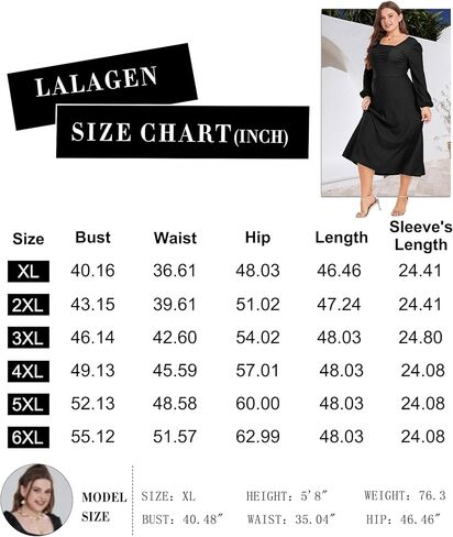 فستان LALAGEN نسائي 2024 مقاس كبير للخريف ميدي فستان غير رسمي بأكمام طويلة على شكل حرف a لحفلات الكوكتيل in Kuwait