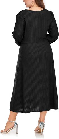 فستان LALAGEN نسائي 2024 مقاس كبير للخريف ميدي فستان غير رسمي بأكمام طويلة على شكل حرف a لحفلات الكوكتيل in Kuwait