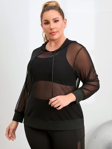 سويت شيرت بغطاء للرأس بأكمام طويلة ورباط شبكي شفاف للنساء من Milumia in Kuwait