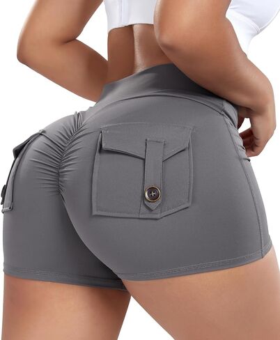 FITTOO Scrunch Butt Lifting Shorts for Women with Pocket Cross High Waist Yoga Workout Booty Shorts in Saudi Arabia