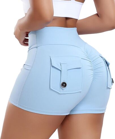 FITTOO Scrunch Butt Lifting Shorts for Women with Pocket Cross High Waist Yoga Workout Booty Shorts in Saudi Arabia