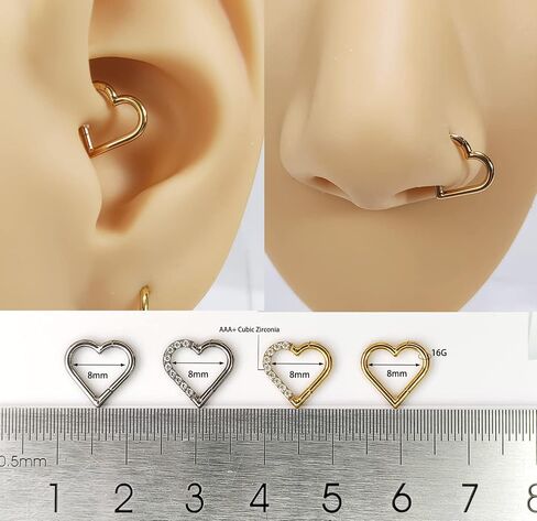 16G G23 التيتانيوم Daith ثقب المجوهرات تشيكوسلوفاكيا القلب Daith أقراط الأنف الدائري 8mm الغضروف الزنمة اللولب ثقب الفضة الذهب هيبوالرجينيك هيئة ثقب المجوهرات للنساء الفتيات الرجال in Saudi Arabia