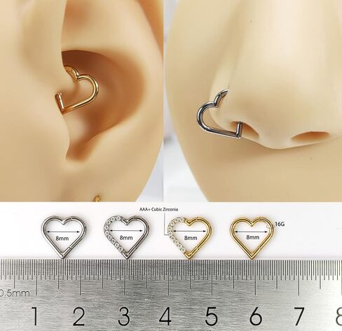 16G G23 التيتانيوم Daith ثقب المجوهرات تشيكوسلوفاكيا القلب Daith أقراط الأنف الدائري 8mm الغضروف الزنمة اللولب ثقب الفضة الذهب هيبوالرجينيك هيئة ثقب المجوهرات للنساء الفتيات الرجال in Saudi Arabia