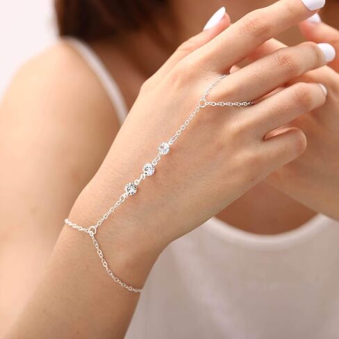 Crystal Hand Chain Rhinestone Finger Ring Bracelets Slave Bracelet for Women and Girls in Kuwait
