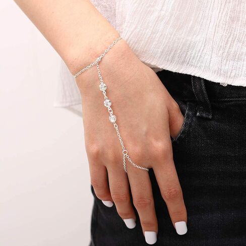 Crystal Hand Chain Rhinestone Finger Ring Bracelets Slave Bracelet for Women and Girls in Kuwait