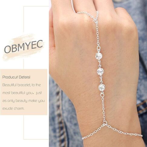 Crystal Hand Chain Rhinestone Finger Ring Bracelets Slave Bracelet for Women and Girls in Kuwait