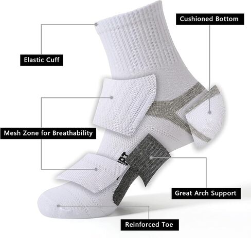 Men's Athletic Ankle Quarter Socks Cushion Sport Casual Running Cotton Sock Crew Socks 6 Pack in Saudi Arabia