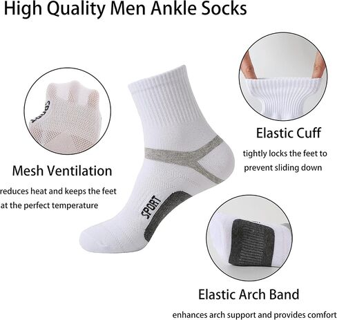 Men's Athletic Ankle Quarter Socks Cushion Sport Casual Running Cotton Sock Crew Socks 6 Pack in Saudi Arabia
