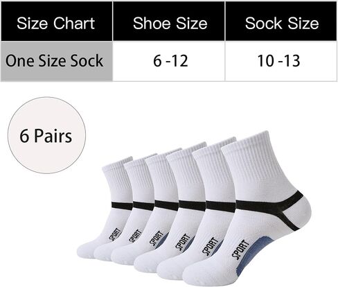Men's Athletic Ankle Quarter Socks Cushion Sport Casual Running Cotton Sock Crew Socks 6 Pack in Saudi Arabia