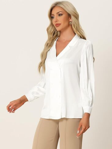قميص Allegra K Work كاجوال بأزرار سفلية للنساء من الساتان بأكمام طويلة in Saudi Arabia