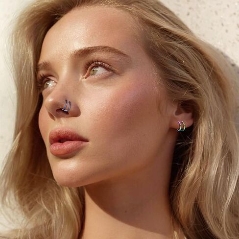 ZZHDCC 36PCS Colorful Nose Rings Hoops 316L Surgical Steel Small Hoop Cartilage Piercing for Women Men 6MM 8MM 10MM Lip Hoop Earrings Nose Piercing Jewelry 20G Double Hoop Nose Ring Set in Saudi Arabia
