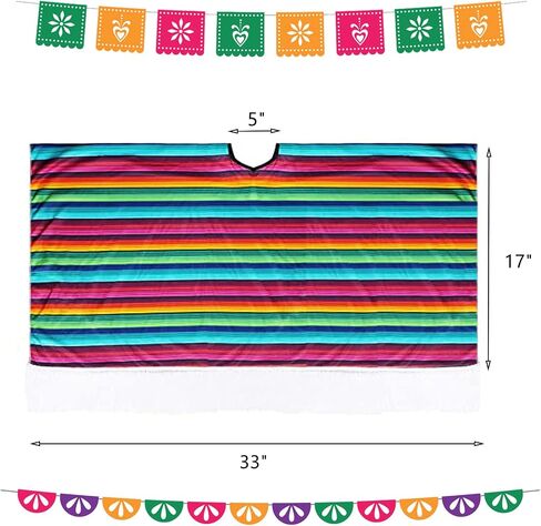Frcctre 2 Pack Kids Mexican Serape Poncho, Colorful Cinco De Mayo Serape Poncho Mexican Theme Party Kids Costume Party Decorations Costume Supplies in Saudi Arabia