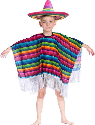 Frcctre 2 Pack Kids Mexican Serape Poncho, Colorful Cinco De Mayo Serape Poncho Mexican Theme Party Kids Costume Party Decorations Costume Supplies in Saudi Arabia