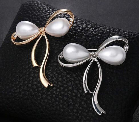 دبابيس القوس تقليد اللؤلؤ بسيطة Bowknot كليب دبوس للنساء فستان شال in Saudi Arabia