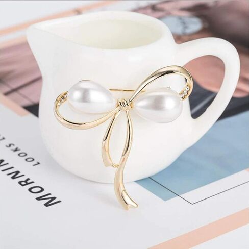 دبابيس القوس تقليد اللؤلؤ بسيطة Bowknot كليب دبوس للنساء فستان شال in Saudi Arabia