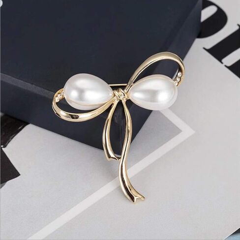 دبابيس القوس تقليد اللؤلؤ بسيطة Bowknot كليب دبوس للنساء فستان شال in Saudi Arabia