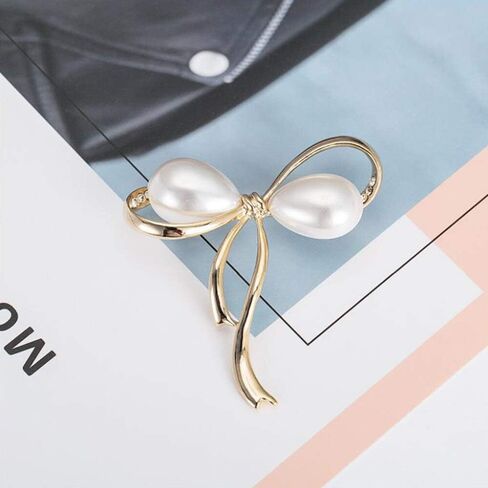 دبابيس القوس تقليد اللؤلؤ بسيطة Bowknot كليب دبوس للنساء فستان شال in Saudi Arabia