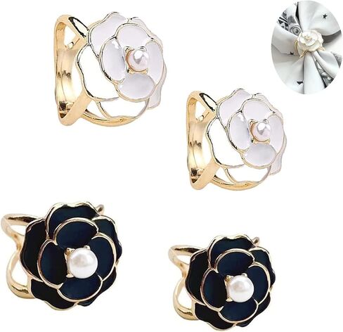 Women's Elegant Camellia Flower Scarf Buckle,Pearl Floral Scarf Ring Clip, Scarf Ring Buckle Women Fashion Metal Shawl Clip Buckle Lady Girls Decoration Accessories in Kuwait