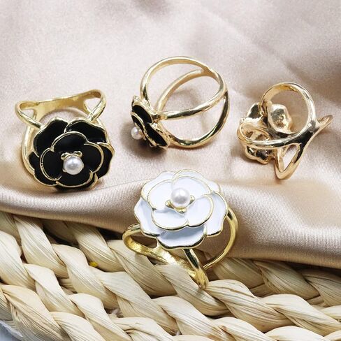 Women's Elegant Camellia Flower Scarf Buckle,Pearl Floral Scarf Ring Clip, Scarf Ring Buckle Women Fashion Metal Shawl Clip Buckle Lady Girls Decoration Accessories in Kuwait