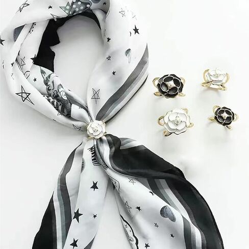 Women's Elegant Camellia Flower Scarf Buckle,Pearl Floral Scarf Ring Clip, Scarf Ring Buckle Women Fashion Metal Shawl Clip Buckle Lady Girls Decoration Accessories in Kuwait