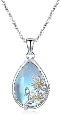 WTENIY Moonstone زهرة قلادة 925 فضة Moonstone زهرة قلادة القلائد زهرة مجوهرات للنساء فتاة زهرة هدايا لمحبي الزهور in Kuwait