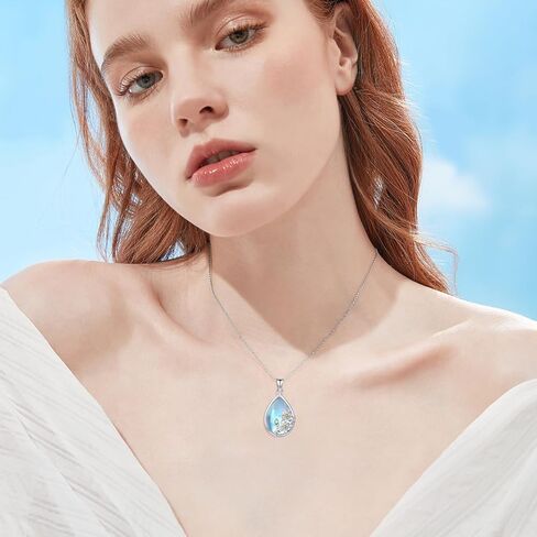 WTENIY Moonstone زهرة قلادة 925 فضة Moonstone زهرة قلادة القلائد زهرة مجوهرات للنساء فتاة زهرة هدايا لمحبي الزهور in Kuwait