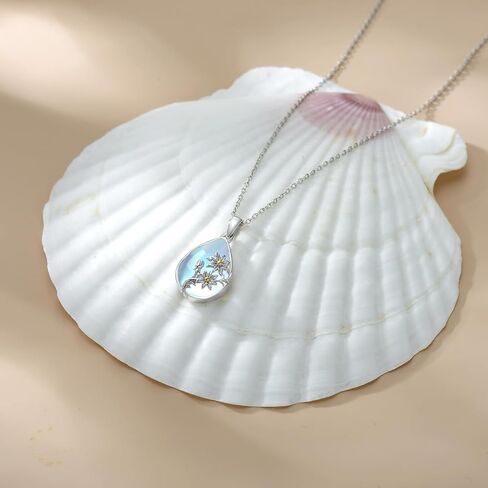 WTENIY Moonstone زهرة قلادة 925 فضة Moonstone زهرة قلادة القلائد زهرة مجوهرات للنساء فتاة زهرة هدايا لمحبي الزهور in Kuwait